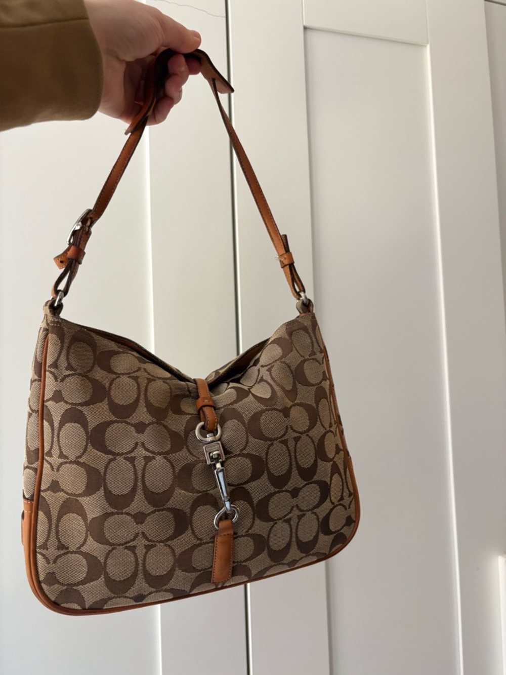 Coach  Canvas Shoulder Bag with Leather Trim 10"x7"